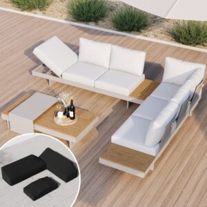 Tevara 4-Piece Outdoor Teak & Aluminum Modular Sofa Set for 6 in White with Black Cover