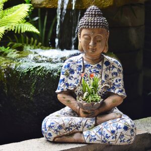 Magnesium Oxide Buddha Sculpture with Flower Pot Planter for Outdoor Garden Decor