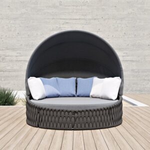 Cocaro Weatherproof Gray Braided Garden Sun Island with Aluminum Frame and Sun Canopy