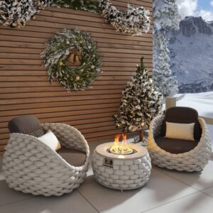 Smokeless Propane Outdoor Fire Pit Table Round Patio Furniture Firepit in Aluminum Alloy (13.8" H)
