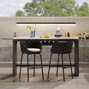 2 Pieces Outdoor Chair Patio Woven Rope & Aluminum 37.8" Bar Stools Set with Swivel Base