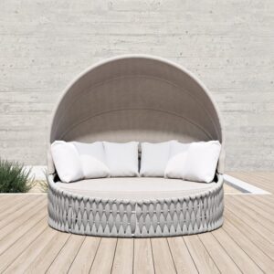 Cocaro Weatherproof Gray Braided Garden Sun Island with Aluminum Frame and Sun Canopy