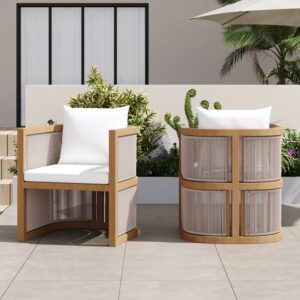 Wevara 2 Pieces Modern Aluminum & Ropes Outdoor Patio Dining Chair Set in Walnut & Oatmeal