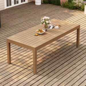 Wevara 86.6" Walnut-Finished Aluminum Slatted Outdoor Dining Table