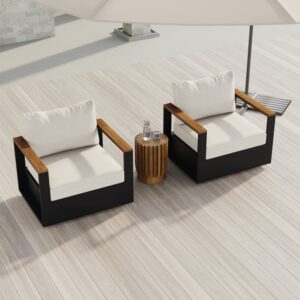 Tevara Outdoor Beige Teak & Aluminum Swivel Chair with Cushion