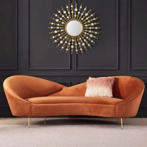 Modern Orange Velvet Upholstered Large 3-Seater Curved Sofa