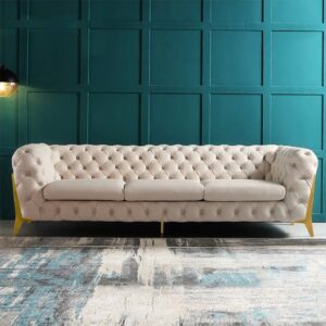 Beige Modern Chesterfield Sofa 3-Seater Button Tufted Velvet