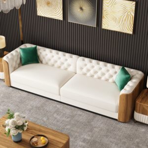 Wovent 111" Faux Leather Tufted 3 Seater Sofa Living Room