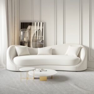 Luxury 2130mm Off White Velvet Upholstered Sofa 3-Seater Sofa Solid Wood Frame