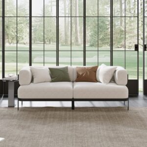 Modern Velvet White 2100mm 3-Seater Sofa with metal legs