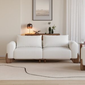 Curva Boucle Upholstered 2 Seater Sofa with Wood Legs Loveseat with Pillows