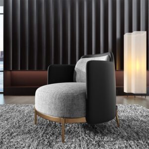 Black & Gray Accent Chair, Linen Upholstery Modern Armchair for Living Room