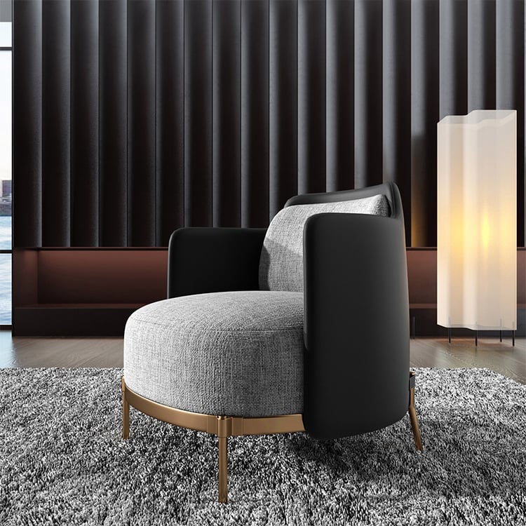 Black & Gray Accent Chair, Linen Upholstery Modern Armchair for Living Room