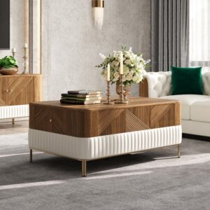 Wood Mid-Century Modern Coffee Table, Rectangle Walnut Table with Storage (47.2")
