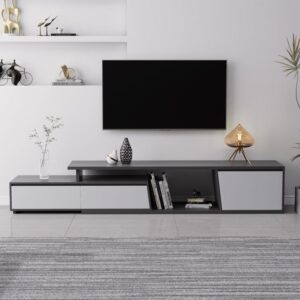Mid-Century Modern TV Stand 71"-110", Extendable Wood Media Console with 3 Drawers
