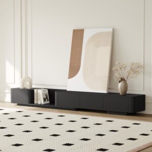 Extendable Black Modern TV Stand with 4 Drawers(78"-108")