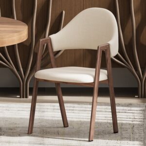 Warm White Linen Dining Chairs with Curved Back, Set of 4