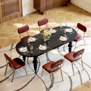 4-8 Seats Extendable Oval Dining Table Walnut Finish