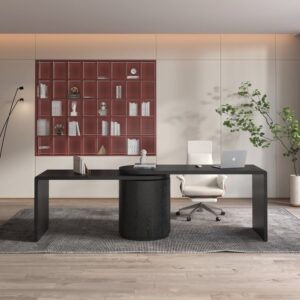 L Shaped Desk with Storage, Rotatable Wooden Executive Computer Desk in Black for Home & Office (59.8'')