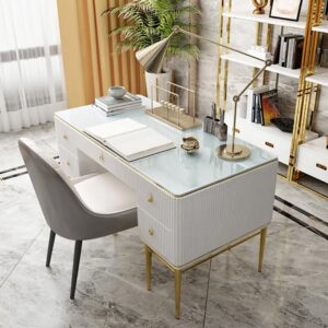 Executive Office Desk with Drawers White Home & Office Furniture (55.1'')