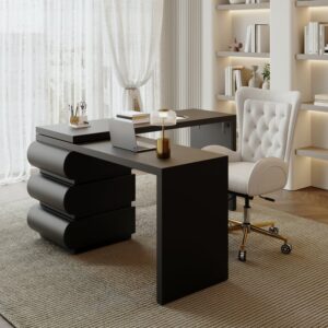 Humply Modern Minimalist Style L Shaped Desk Solid 60 Inch Executive Office Desk
