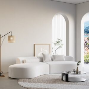 Velvet Curved Sectional, White 2-Piece Sofa for Large Living Room (109")