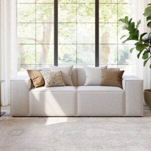 87" 2PCS Minimalist Beige Modular Anti-scratch Performance Velvet Sectional Sofa for Living Room with pillow