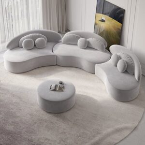 Velvet 4-Piece Sectional, Gray Modular Sofa with Ottoman for Large Living Room (145.7")