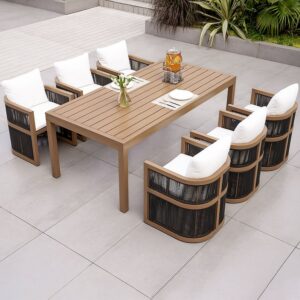 Wevara 7-Piece Patio Dining Set & 6 Rope Weave Armchairs