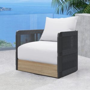 Costra Outdoor Aluminum & Rope Weave Swivel Lounge Chair in Black, Set of 4