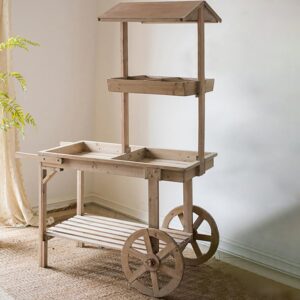 Outdoor-Friendly Garden Cart, Natural Solid Wood Plant Stand Potting Bench