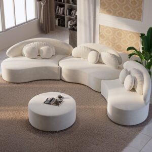 Velvet 4-Piece Sectional, Beige Modular Sofa with Ottoman for Large Living Room (145.7")