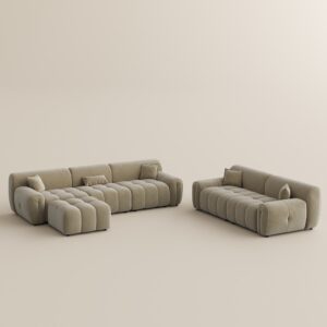 Modern 2-3 Seater Black & White Chenille Tufted Sofa, Oversized Sectional, Removable Cushions Fabric, Ideal for Living Room, Apartments