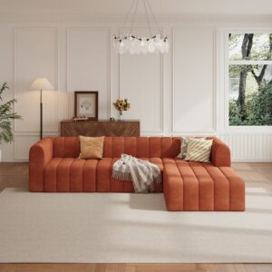 Velvet 6-Piece Sectional, Orange Modular Sofa for Large Living Room (118.9″)