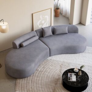 Velvet Curved Sectional, White 2-Piece Sofa for Large Living Room (109″)