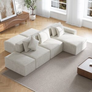 138″ 6-Piece Boucle Modular Chaise Sectional Sofa with Ottomans