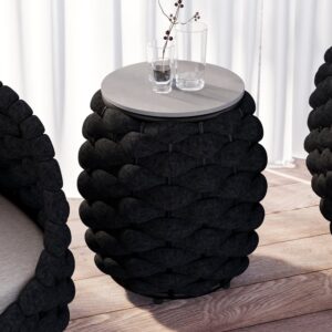 Cocaro Modern Outdoor Woven Side Table with Storage, Waterproof Rope & Sleek Slate Top, Gray