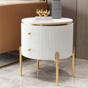 Yelly 520mm Round Faux Marble Gold Side Table with Storage