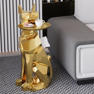 Dog Sculpture Resin Side Table with Tray Top & Tissue Box