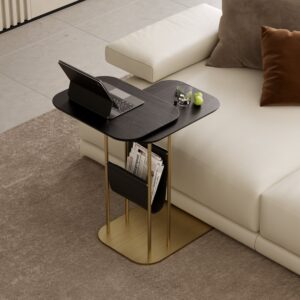 Modern C Shaped Round Small Side Table Gold Cocktail Table For Living Room