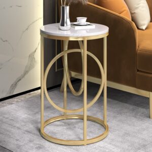 Lift Top Side Table Walnut & Gold C-shaped Adjustable End Table for Living Room