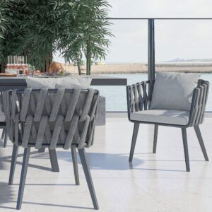 Outdoor PE Rattan Patio Armchair Set of 2 with Cushion Pillow, Gray or White