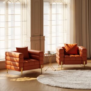 Aurora Performance Leather Upholstered Accent Chair in Gold Finish Set of 2