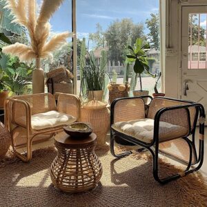 Natural Rattan Ash Wood Lounge Accent Chair