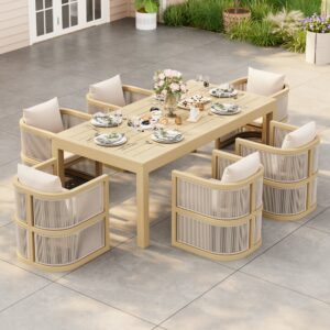 Wevara 7-Piece Patio Dining Set & 6 Rope Weave Armchairs