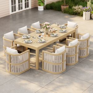 Wevara 9-Piece Patio Dining Set With 8 Rope Weave Armchairs