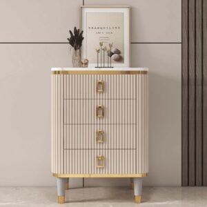 500mm Off White Cabinet 4-Drawer Basso-Relievo Chest in Medium